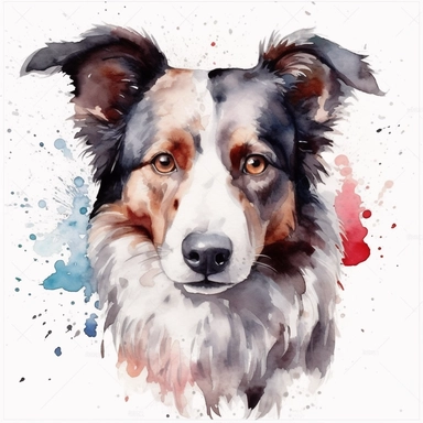 clipart of a watercolor border collie on a white background