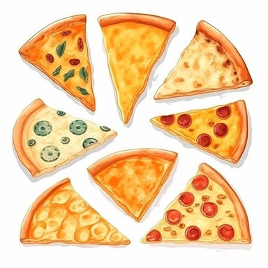 cheese pizza slices clipart set, white background, suitable for printing