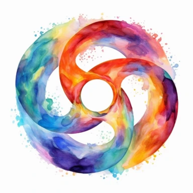 Infinity fractal clipart, watercolor, vibrant chakra colors, on white background