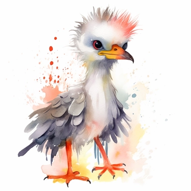 watercolour Happy Baby Secretary Bird Cartoon Clipart, Cute, no text