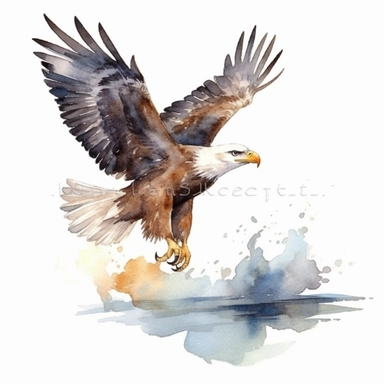 Eagle Flying with holding Fish over a lake , watercolor Clipart,Isolated