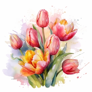 isolated clipart on a white background of a watercolor beautiful flowers Tulip illustration, in the style of zbrush, storytelling, mashup of styles, in the style of daniel f. gerhartz, transcendent, nikon d850, art of burma, captures the essence of nature, in the style of organic forms and patterns, expansive skies, hyper-detailed illustrations, i can't believe how beautiful this is, lively colors