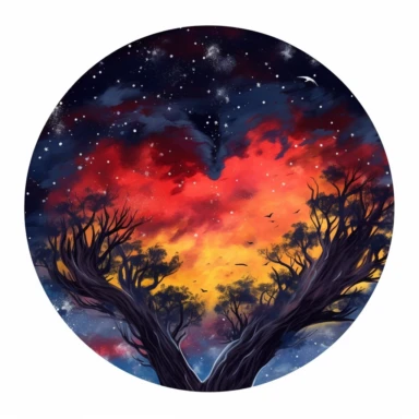 painting of a heart with a dark night sky inside of it, in the style of enchanting realms, nature-inspired installations, bloomcore, mesmerizing colorscapes, skillful, fluid and organic, clipart, blank white background