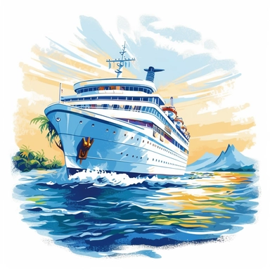 clip art, a cruise ship sailing on calm ocean waters, white background