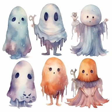 watercolor clipart ghosts cute skeletons halloween