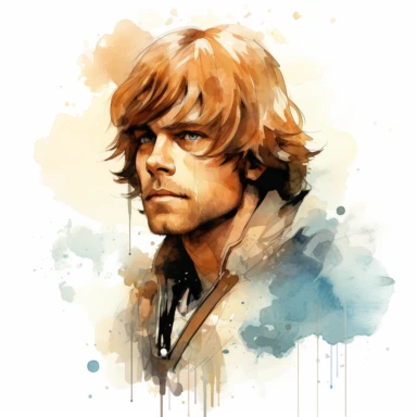 A whimsical, classy, creative profile drawing of Luke Skywalker of Star Wars, Watercolor Clipart,comic, strybk, full Illustration, 4k, sharp focus, watercolor, smooth soft skin, symmetrical, soft lighting, detailed face, concept art, muted colors, watercolor style, strybk, children's style fairy tales, chibi kawaii, . Octane rendering, 3d. Perfect face, detailed face, delicate face, perfect sharp lips, detailed eyes. Craig Davison, Aubrey Beardsley, Conrad Roset, Aikut Aidogdu, Agnes Cecil, wate