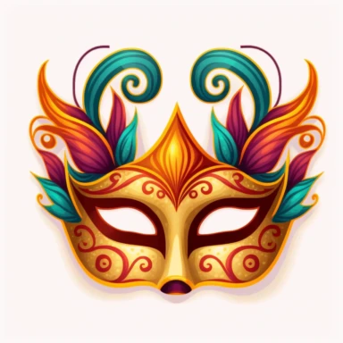 funny mardi gras mask clipart, coloring book art style, sharp graphic vector art illustration, warm colors, very less details, white background