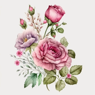 pink flowers watercolor illustration, handpainting, Greeting card Birthday Flowers Wish Rose, Hand-painted flowers transparent background PNG clipart, attention to detail,high quality, extremely detailed v 4, png on white background