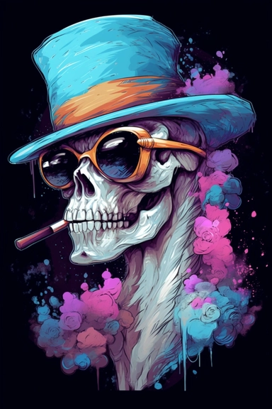 A detailed illustration a Skull of horse wearing expensive sunglasses and very cool, with gentleman hat, smoking cigar, t-shirt design, poker cards around his neck, jewlery on, t-shirt design, in the style of Studio Ghibli, pastel tetradic colors, 3D vector art, cute and quirky, fantasy art, watercolor effect, bokeh, Adobe Illustrator, hand-drawn, digital painting, highly detailed clean, vector image flat white background, isometric, vector image, clipart, front view, retro style, white backgrou