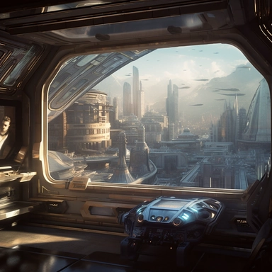 movie clip scene , photographic high definition render, cold blinding shinny white winter light god rays shadows shimmering closeup detail concept art detailed painting with giant spaceship window of a cool industrial living quarters spaceship , huge over window with gorgeous galactic view, happy blade runner android, cool airvehicle cockpit, living bedroom office, droid parts in shinny clothes sitting on a fresco concrete wall, cool sci-fi vehicle utilitarian, 1970s astronaut cosmonaut white pa