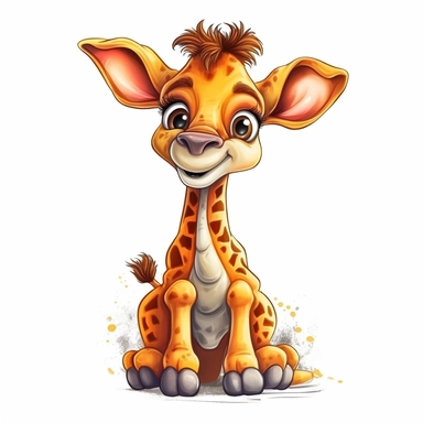 happy cute baby giraffe, hand draw Illustration clipart, 4K, extremely detailed Sublimation Clipart,Cartoon,hyper realistic, intricate detail, illustration style,high solution,on the white background