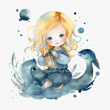 zodiac sign Aquarius, animal, watercolor Clipart, baby, isolated white background, 8k, Seed 1905941022