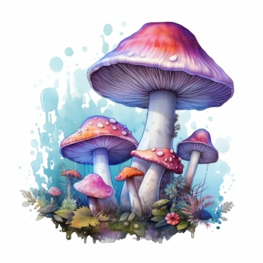 a realisitic watercolor pastel colored glowing magic mushroom fantasy clipart in white background