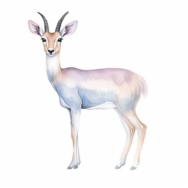 a pastel gazelle with kind eyes clipart with watercolor illustration,full body shot,8k,etsy style, white background