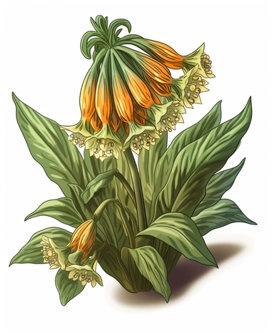 Isometric Sticker Clip Art of Fritillaria imperialis, the crown imperial, imperial fritillary, one stem