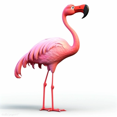 clipart of a crazy pink flamingo, there is a funny face on it, long skinny legs, cartoon, for kids, funny, pixar, 8k, white background, sharp focus, detailed,