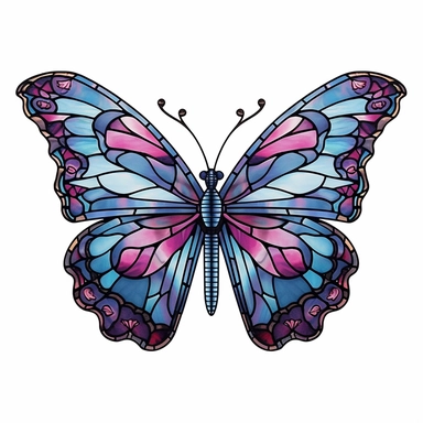 A stunning stained glass butterfly clipart featuring rich purples as the dominant color, bringing an air of regality and mystique hyper-realistic, white background