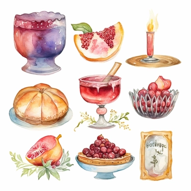 6 watercolor fancy passover clipart, isolated on white background,space out--ar3:2--s1000