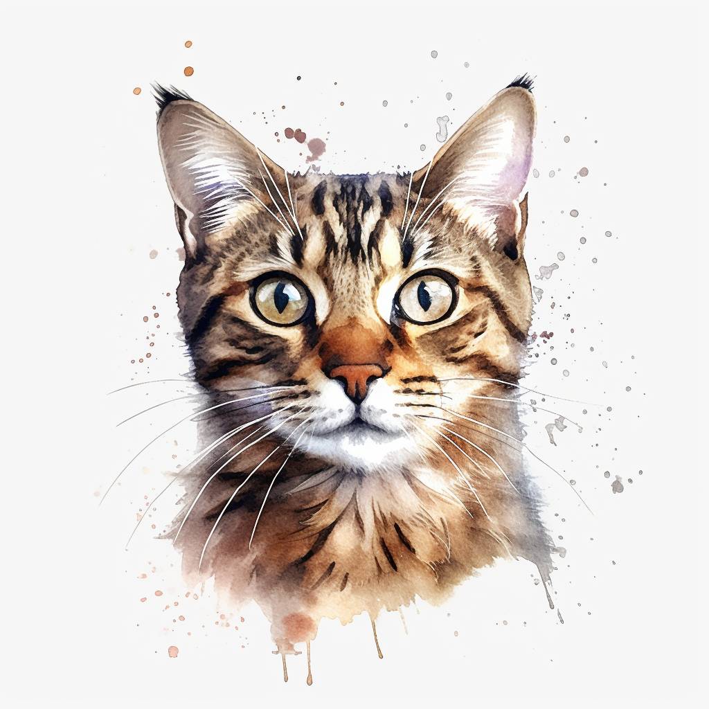 watercolour cute realistic cat ultra detailed ultra photoreal intricate ...