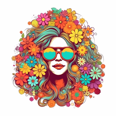 retro, groovy, clipart, happy, hippie, isolated on white background