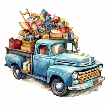 pick up truck loaded with car parts watercolor clipart