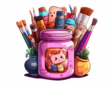 craft jar clipart clipart png – creative free vector image, in the style of saturated palette, cluttered, margaret keane, light purple, juxtaposition of objects, technology-based art, neo-pop iconography