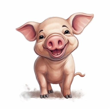 Cute Beautiful Happy Face Pig Full body Sublimation Clipart,Cartoon,hyper realistic, intricate detail, illustration style,high solution,on the white background