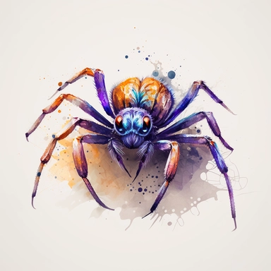 spider, watercolor, clipart, 2d, vector, sticker, cartoon, cute, themed, hd, 8k, 200 dpi