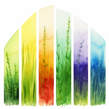 page dividers made of grass, horisontal, clipart, watercolour, white background, rainbow colours