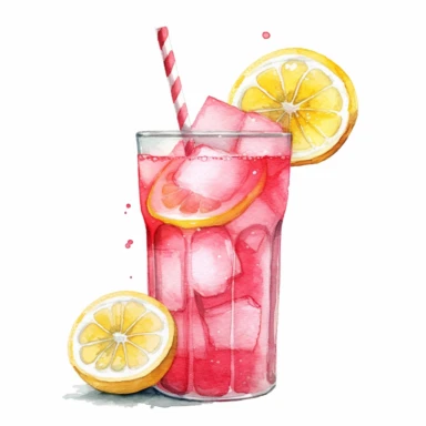 basic watercolor pink lemonade in minimal hand drawn style, Etsy, textured, clipart, white background