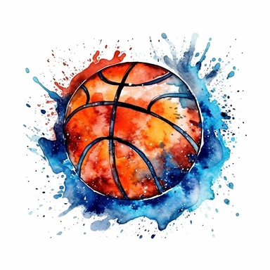 Basketball logo watercolor,simple Watercolor, hyper realistic, white background, white margins, 16k, ultra detailed clipart, cut out image, hand - drawn, whimsical manhwa style, ultra HD, sharp and clean art
