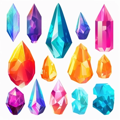 cartoon images of crystal clipart in bright vibrant colors on a white background