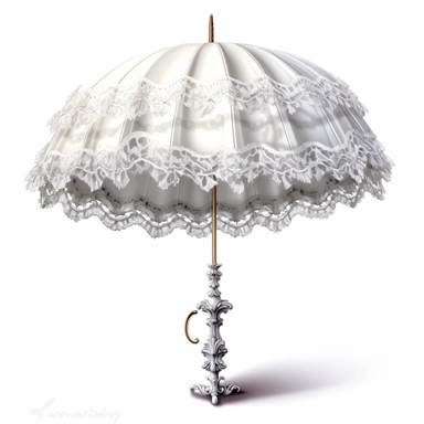 pretty white pohotorealistic victorian parasol with ruffles and lace on the edges for clipart on a white background