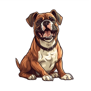 cute Dog Boxer, happy and smiling, bold line, clipart, sticker, white background, no shadow, 8k detail