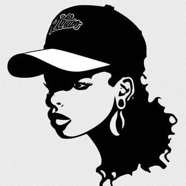 a black girl with a baseball cap vector picture, in the style of black arts movement, celebrity image mashups, stencils, a black girl wearing a cap, in the style of graphic black and white, rounded, wavy, hip-hop influenced, celebrity image mashups, stencils, simple designs , girl sat in a baseball cap clipart, in the style of afro-caribbean influence, meticulous linework precision, stencil-based, a black woman wearing a cap, in the style of graphic black outlines, hip-hop style, angelina wrona,