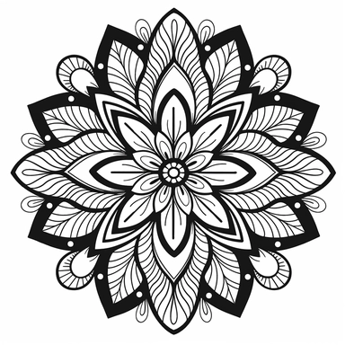 no shading. cute mandala. no shading. lines and dots. black. simple. clipart. white background