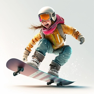 cute young girl snowboarding , smiling, full body, downhill snowboard clipart, Sport graphics, 16k polished, Octane Render, Photograph, Extremely detailed, by Canon r3 85 mm 2.8 lens, isolated on white background
