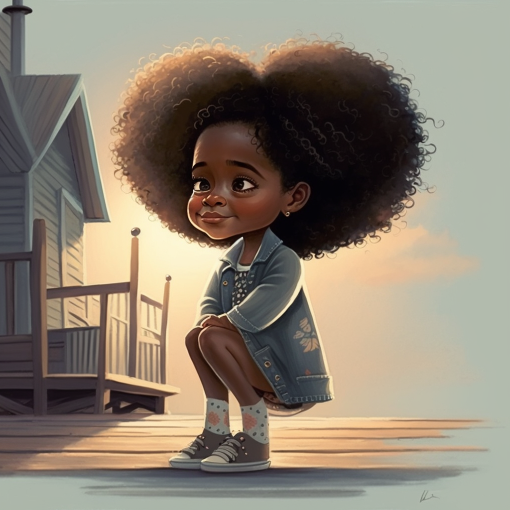 pixar illustration of Harper sitting down at a dock in Sag Harbor town ...