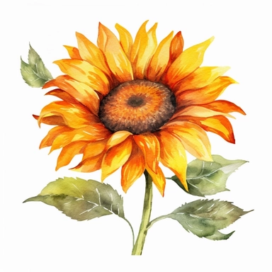 watercolor colorful clipart of a blooming sunflower, hd, on white background