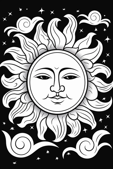 sun , clipart style of coloring book for children, super simple, thick, clear, lines, black and white, white background