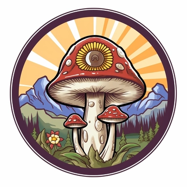 graphic bold, magic mushroom round logo, clipart, Colorado state flag colors