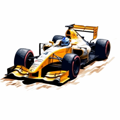 Clipart of the formula one car from Zhou Guanyu with minimal details, aquarel colored cartoon style with thick borders. Only the car. White background, no floor, no shadow
