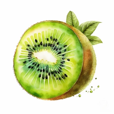summer clipart of a kiwi fruit, in a vibrant watercolor style, with a white background
