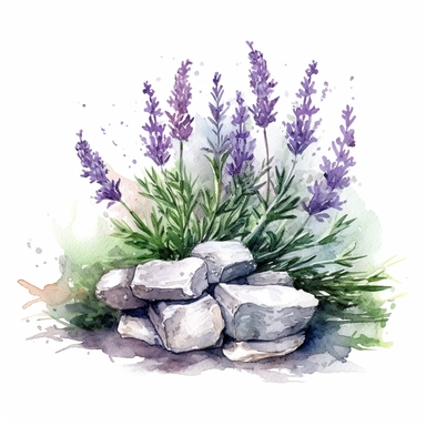 hedge with lavender, watercolor, clipart, one illustration per image, white background