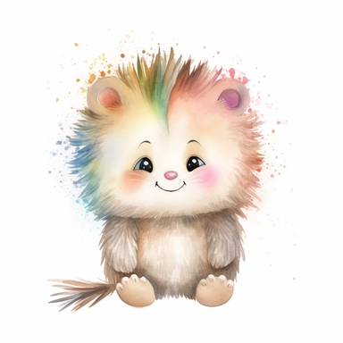 watercolor adorable kawaii baby porcupine character kawaii, isolated, kawaii,digital art,detailed, concept,art,8k,hd,on white background,clipart