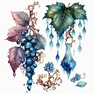 blue rococo grape jewels icicles watercolor clipart
