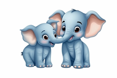 cute baby elephant playing with its sibling Clipart, On White Background, Spaced out, Vector Graphic,