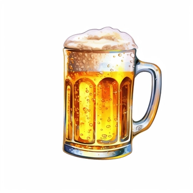 one cup of beer clipart on a white background, in the style of Watercolor illustrations, light azure and dark amber, light amber and silver, light gold and light amber, luminous 3d objects , no watermark, text, 300 DPI , typography, shapes do not stick together, no text in the picture, on a white background