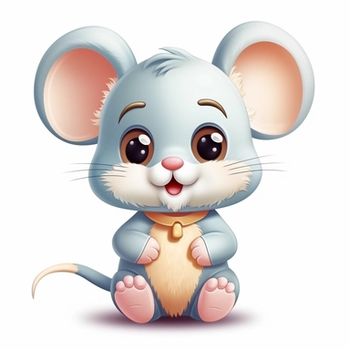 clipart, cute kawaii mouse isolated on a white background, cartoon style, chibi style, vector, 3D, no shadows