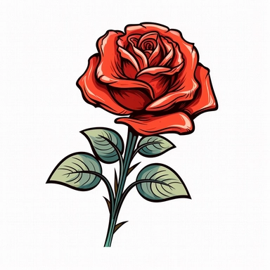 Clipart of a one cartoon Rose in a minimalist style, on a white background,